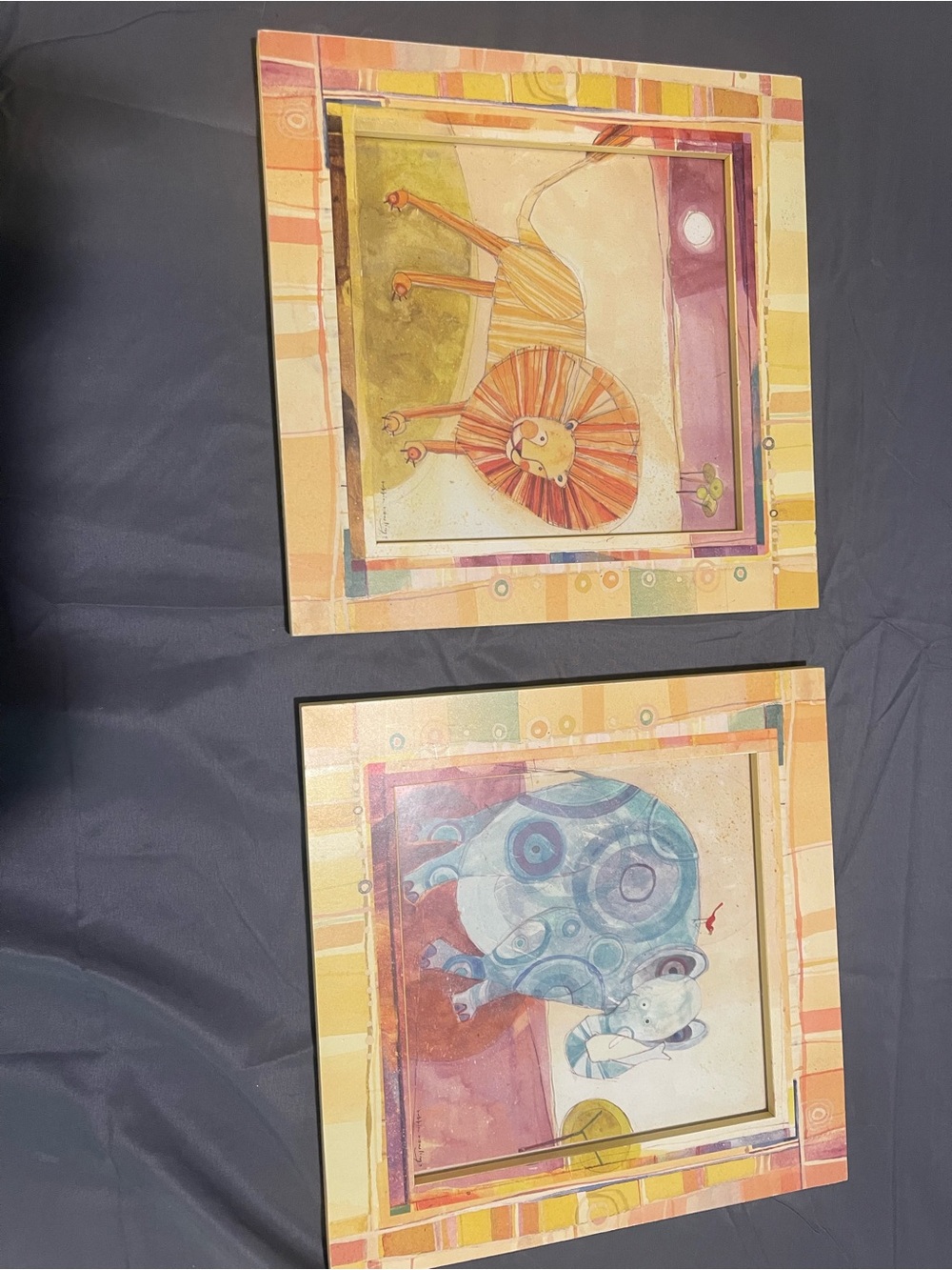 Z Gallerie Yellow Orange Pink Framed Nursery Animal Prints (Set of 2)